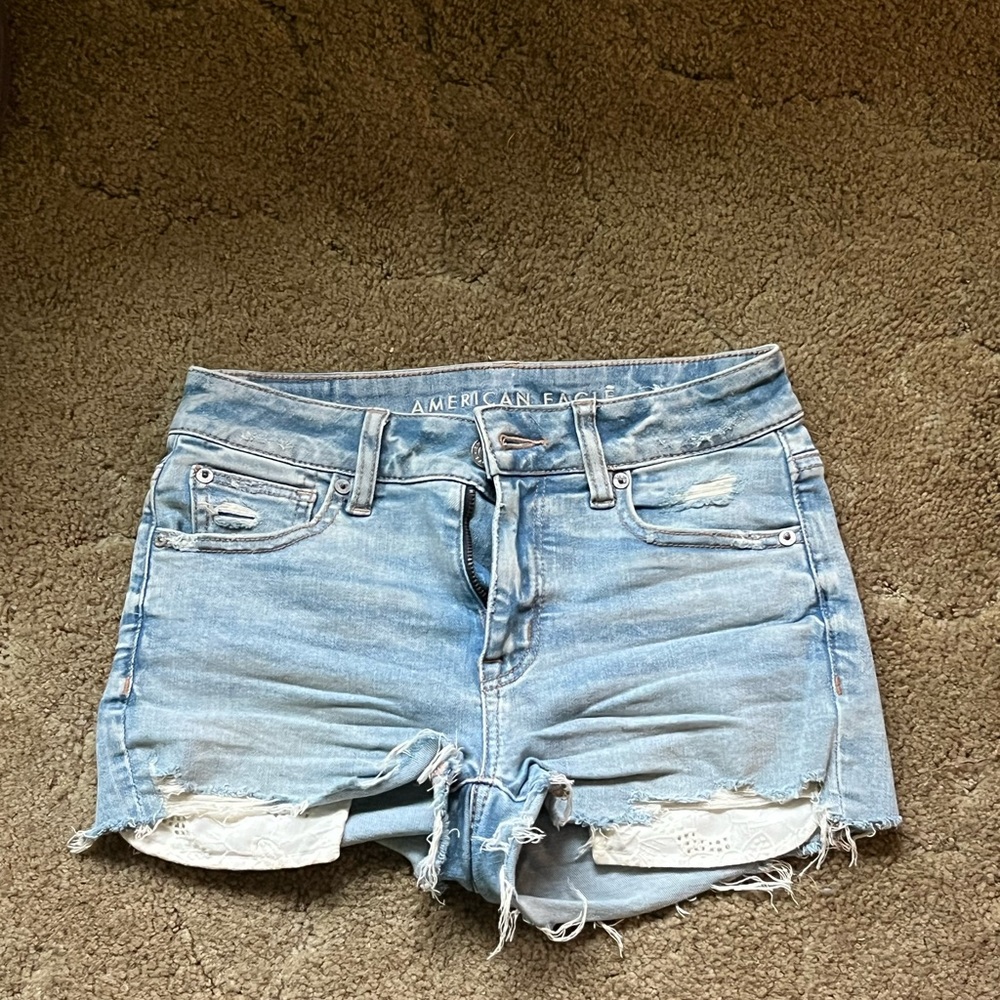 American Eagle Outfitters Blue Distressed Jean Shorts